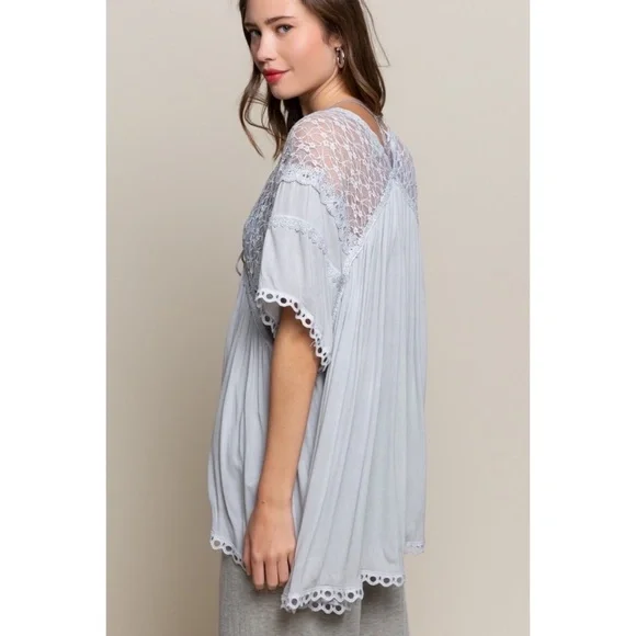 POL Light Grey Tassel Tie Rayon Gauze + Lace Kimono Cardigan - Picture 3 of 6